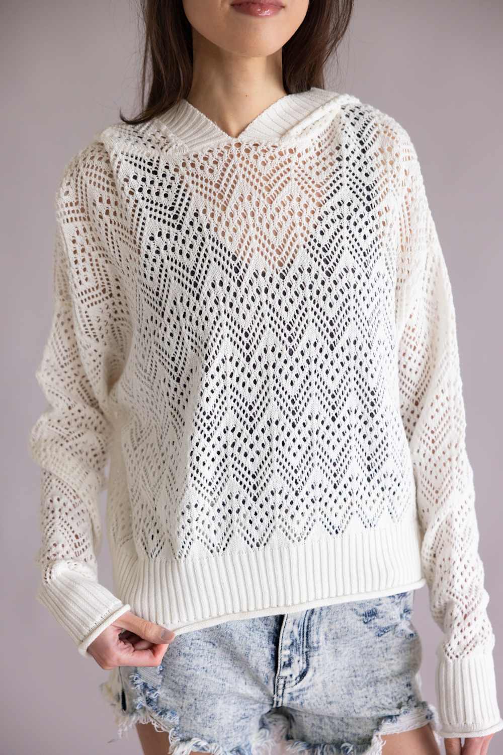 Simply Southern Open Knit Hoodie for Women in Pearl | PP-0126-HD-KNT-OPEN-PRL - Image 2