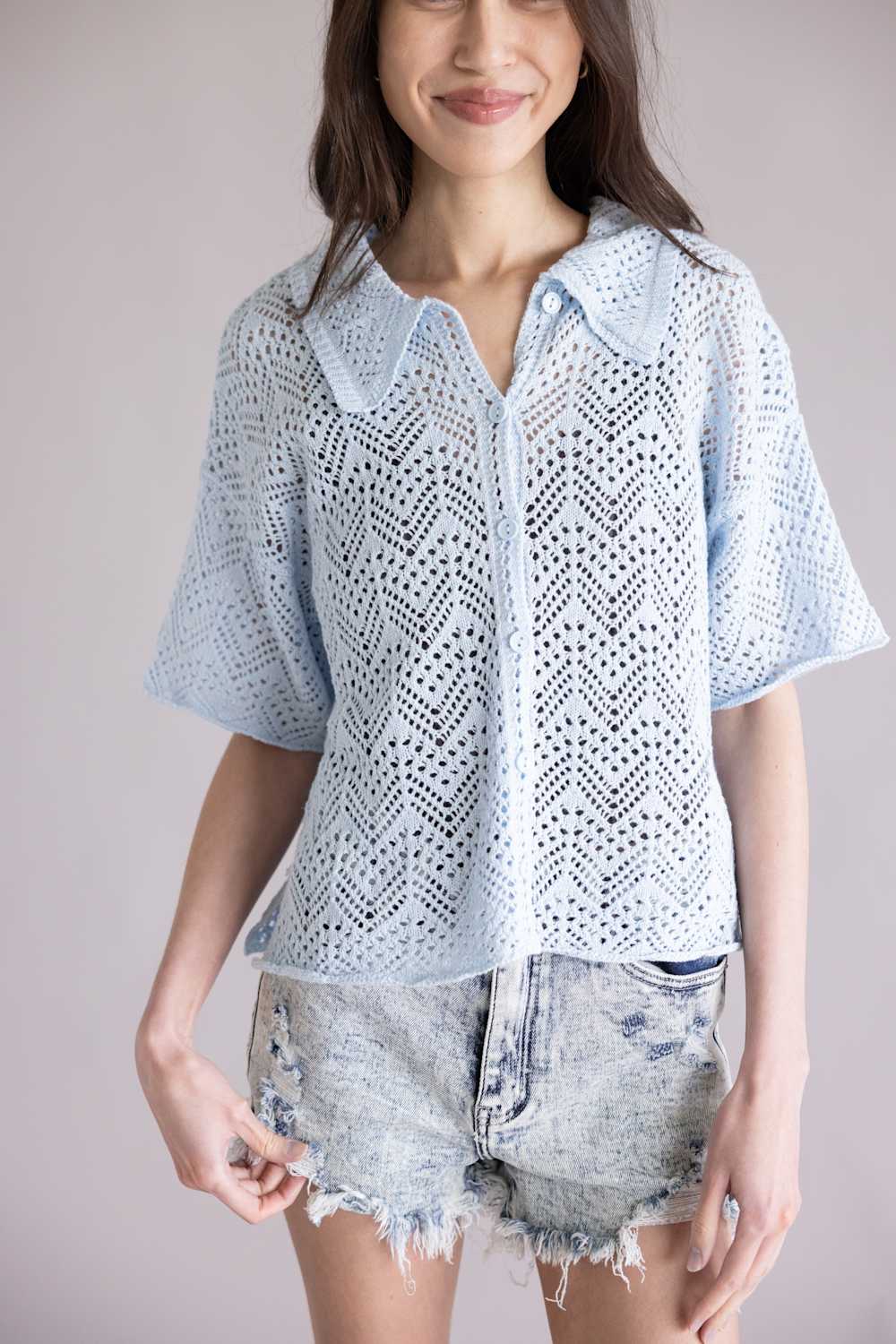 Simply Southern Open Knit Top for Women in Mist Blue | PP-0126-TOP-KNT-OPEN-MST - Image 2