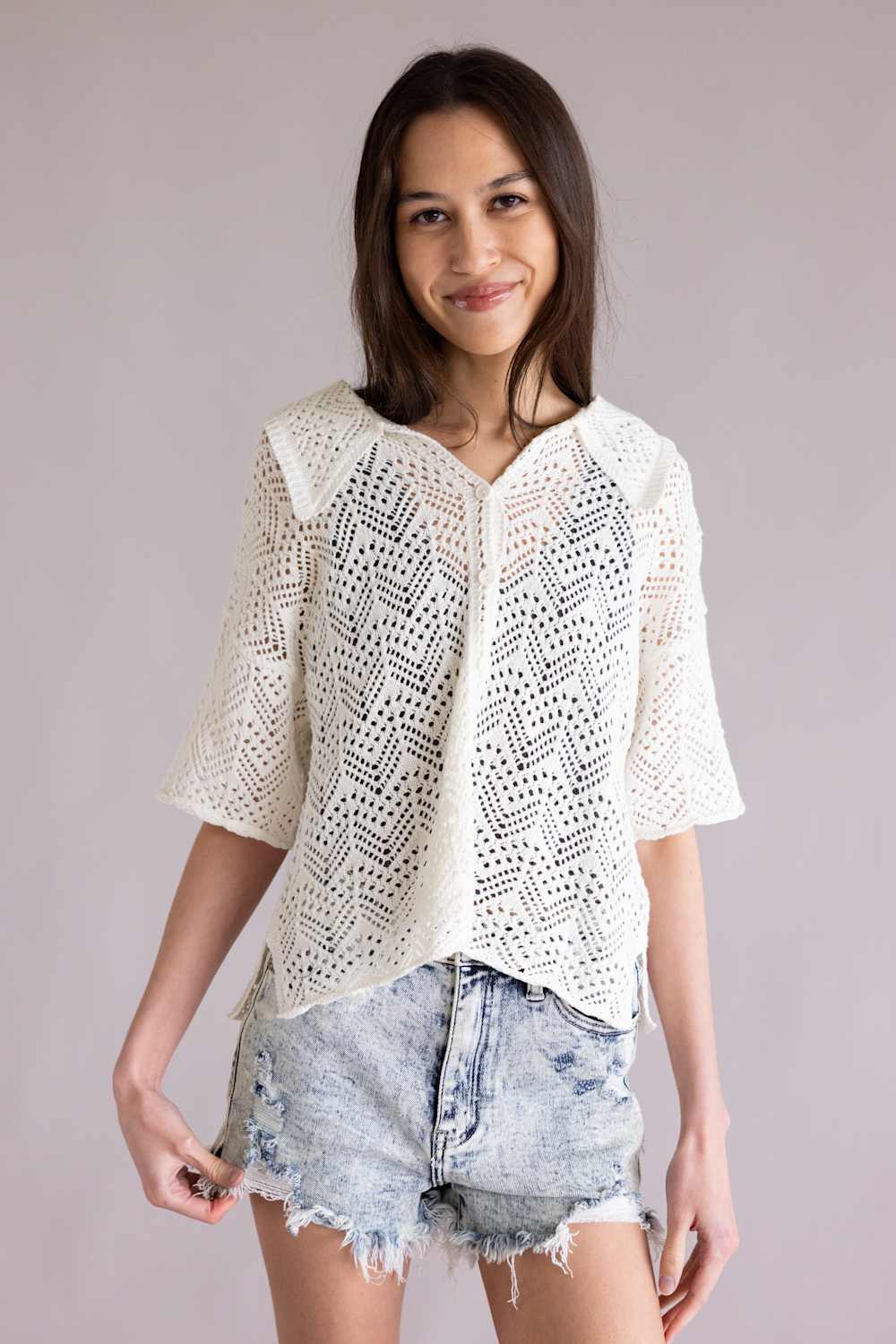 Simply Southern Open Knit Polo for Women - Image 2