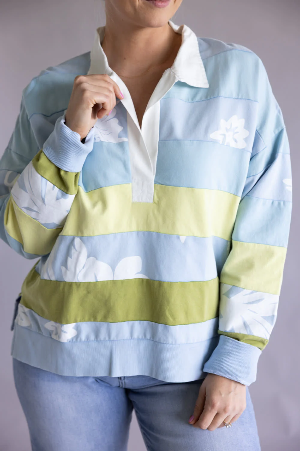Simply Southern Palm Polo Pullover for Women in Blue | PP-0126-POLO-PALM-BLUE - Image 2