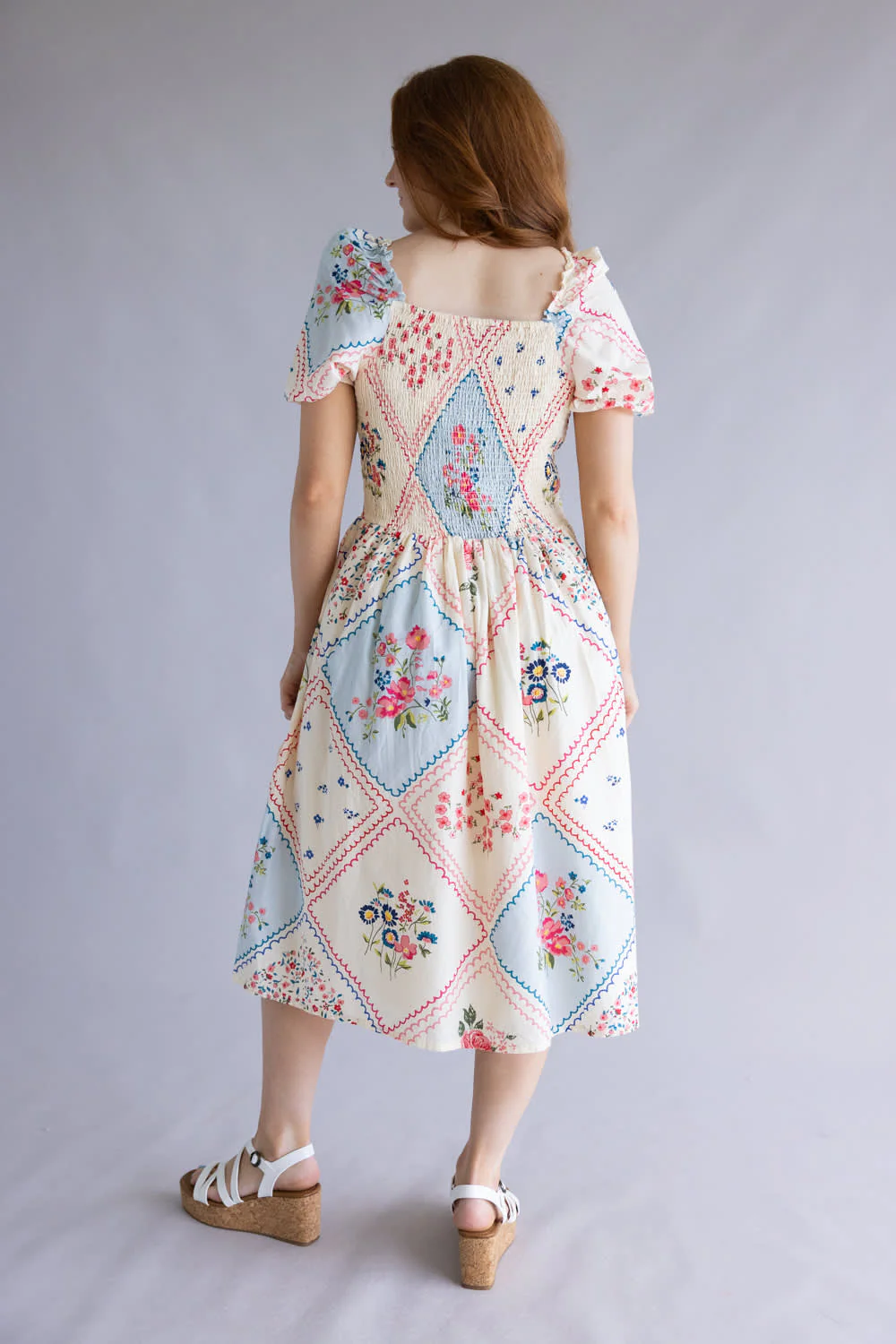 Simply Southern Patchwork Puff Dress for Women in Cream | PP-0126-DRS-PUFF-PATCH-YLW - Image 3