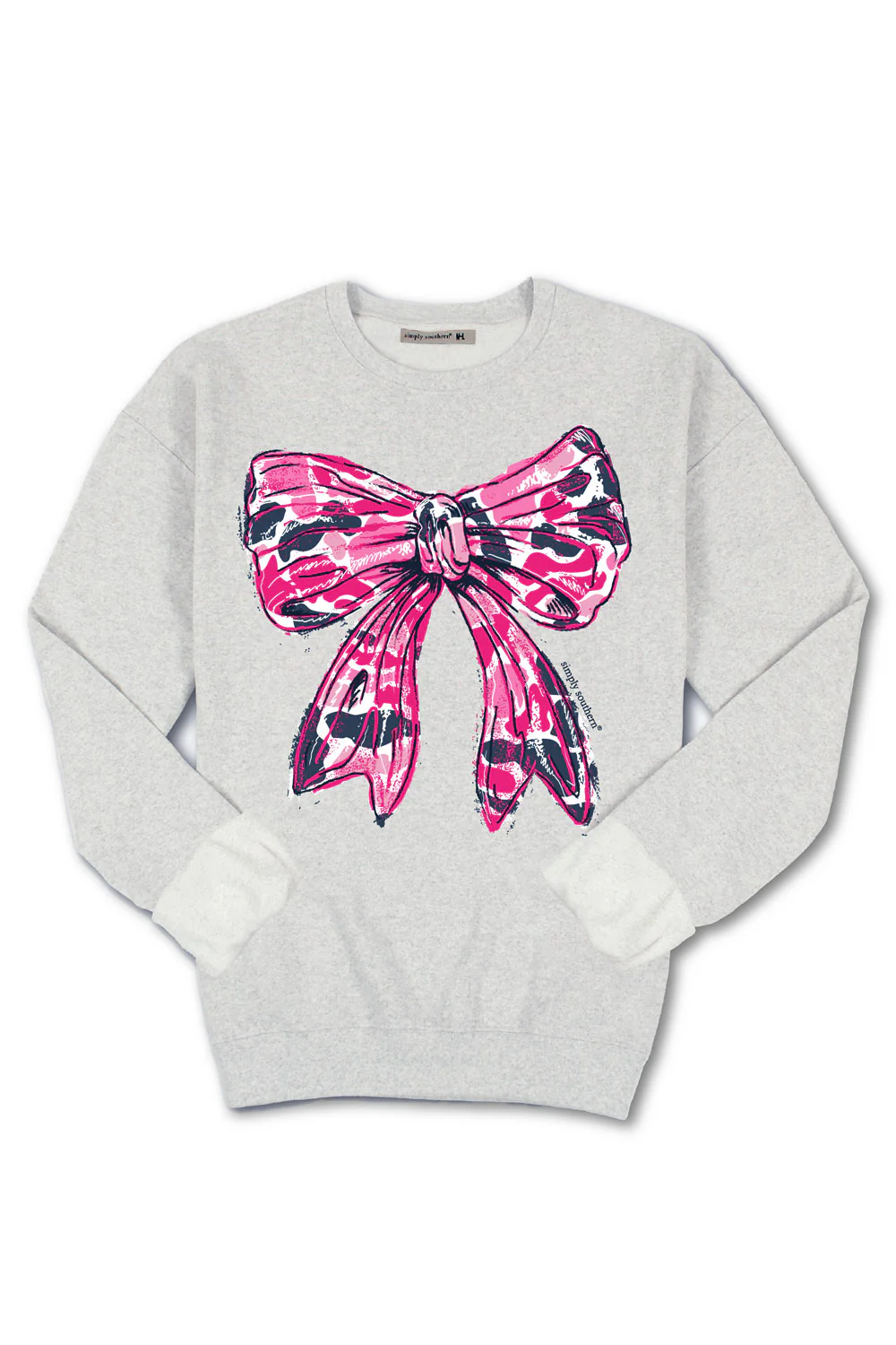 Simply Southern Pink Camo Bow Crewneck for Women in Gray | CREW-PINKCAMO-FLURRY - Image 2