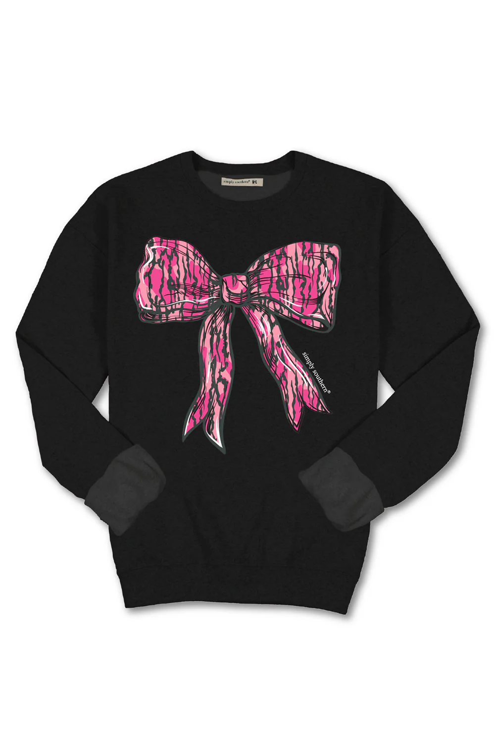 Simply Southern Pink Tree Bark Bow Crewneck for Women in Black | CREW-PINKBARK-BLACK - Image 2