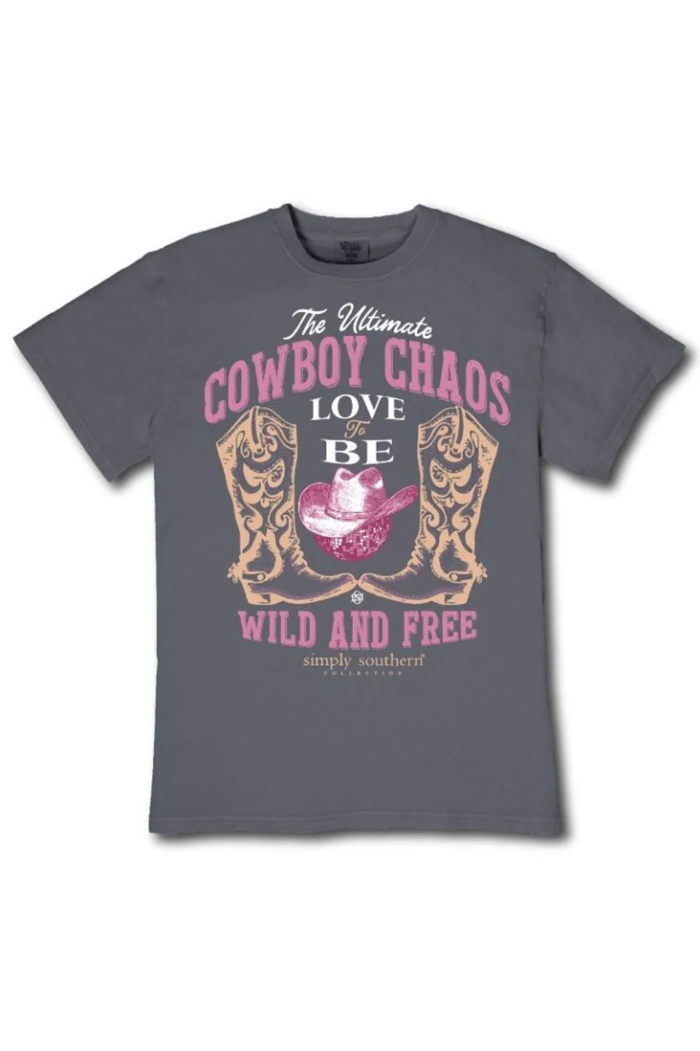 Simply Southern Cowboy Chaos Mineral Wash T-Shirt for Women in Graphite | MINWASH-CHAOS-GRPHT - Image 2