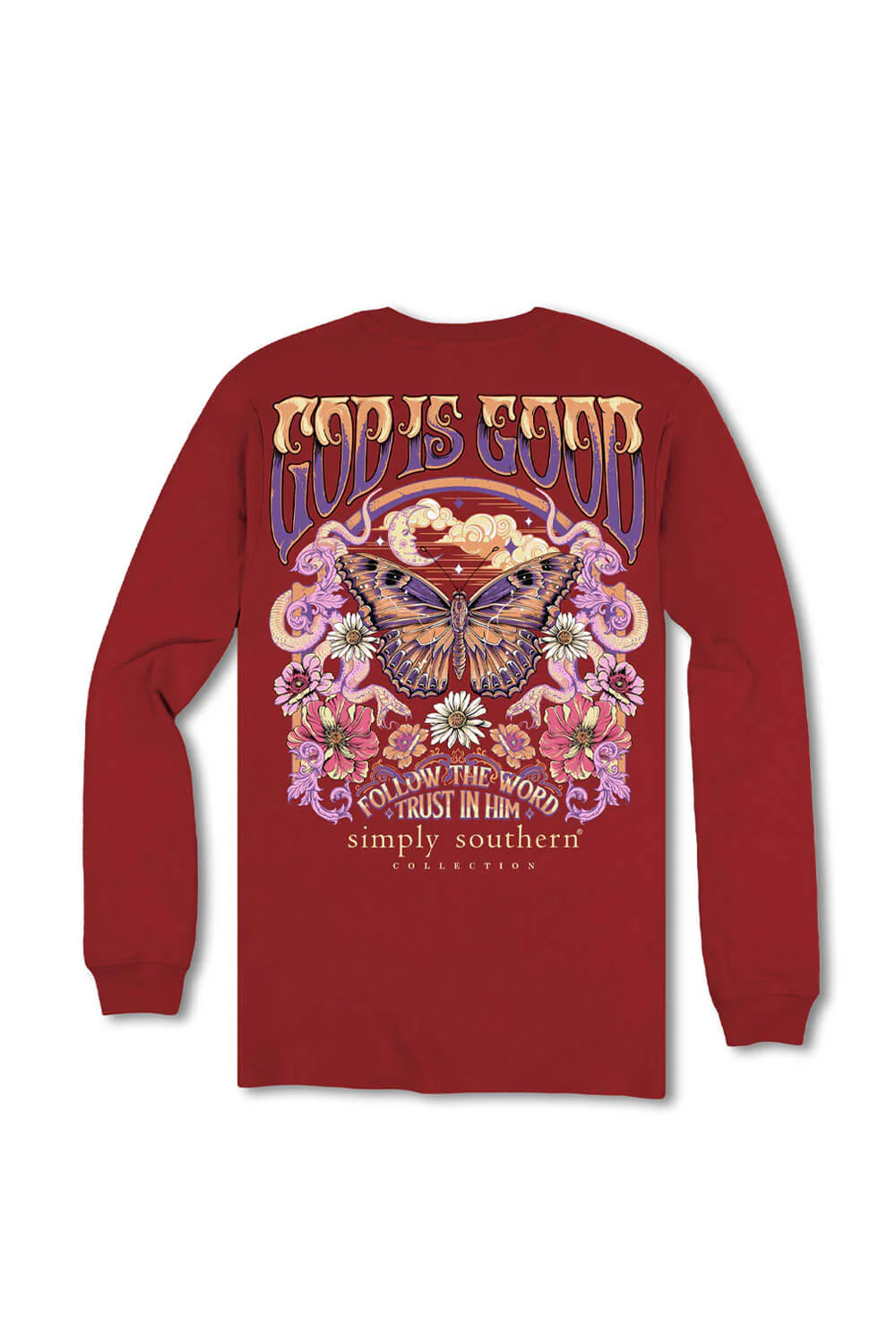 Simply Southern Plus Size Follow the Word Long Sleeve T-Shirt for Women in Carmine | EXT-LS-FOLLOW-CARMINE - Image 3