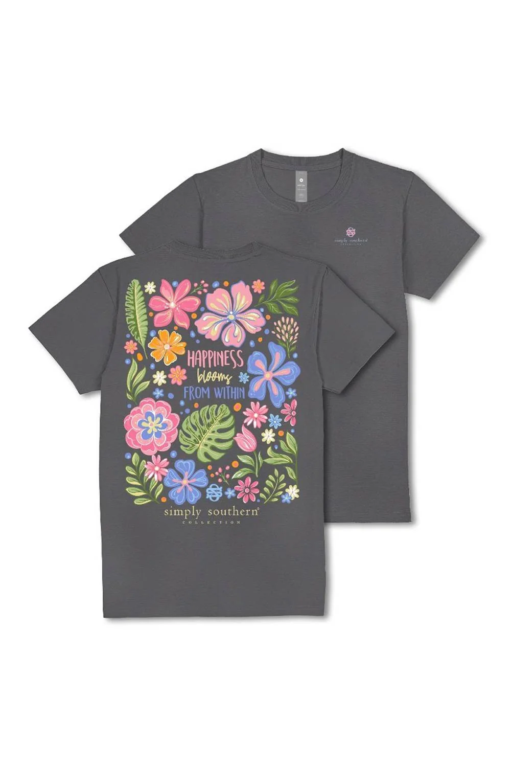 Simply Southern Plus Size Happiness Blooms T-Shirt for Women in Washed Charcoal | EXT-SS-HAPPY-WSHCOAL - Image 3