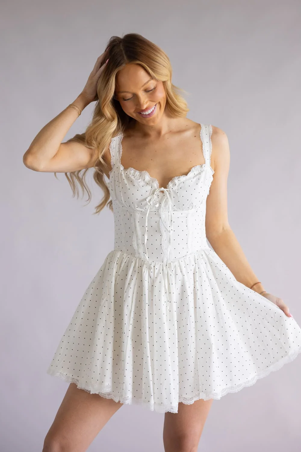 Simply Southern Polka Dot Corset Dress for Women in White | PP-0126-DRS-DOTS-WHITE - Image 5