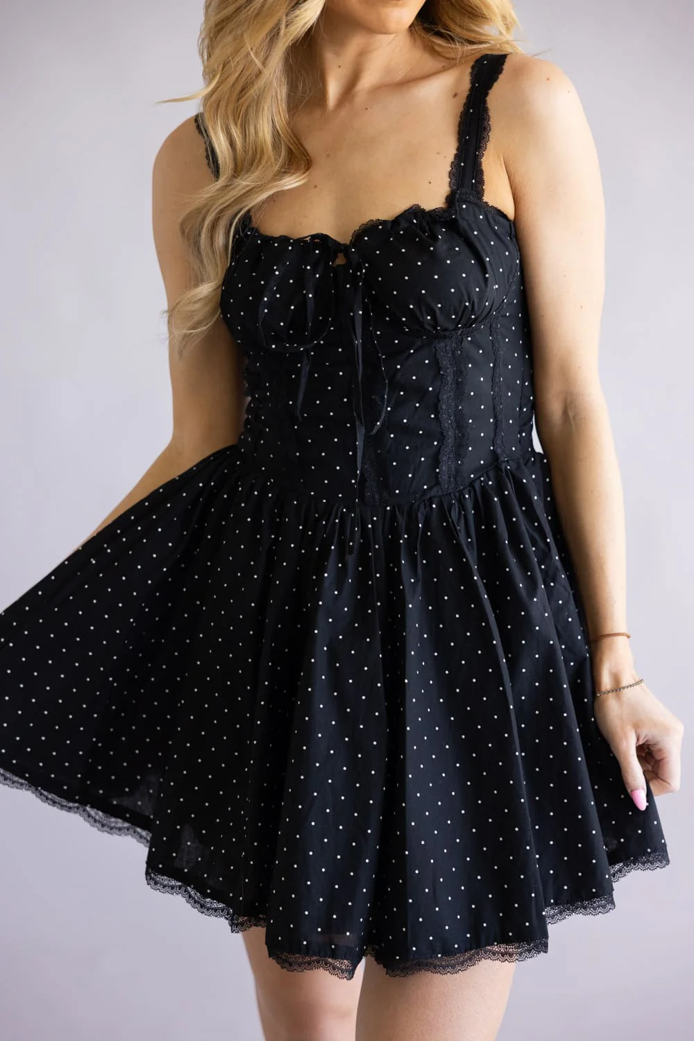 Simply Southern Polka Dot Corset Mini Dress for Women in Black | PP-0126-DRS-DOTS-BLACK - Image 2