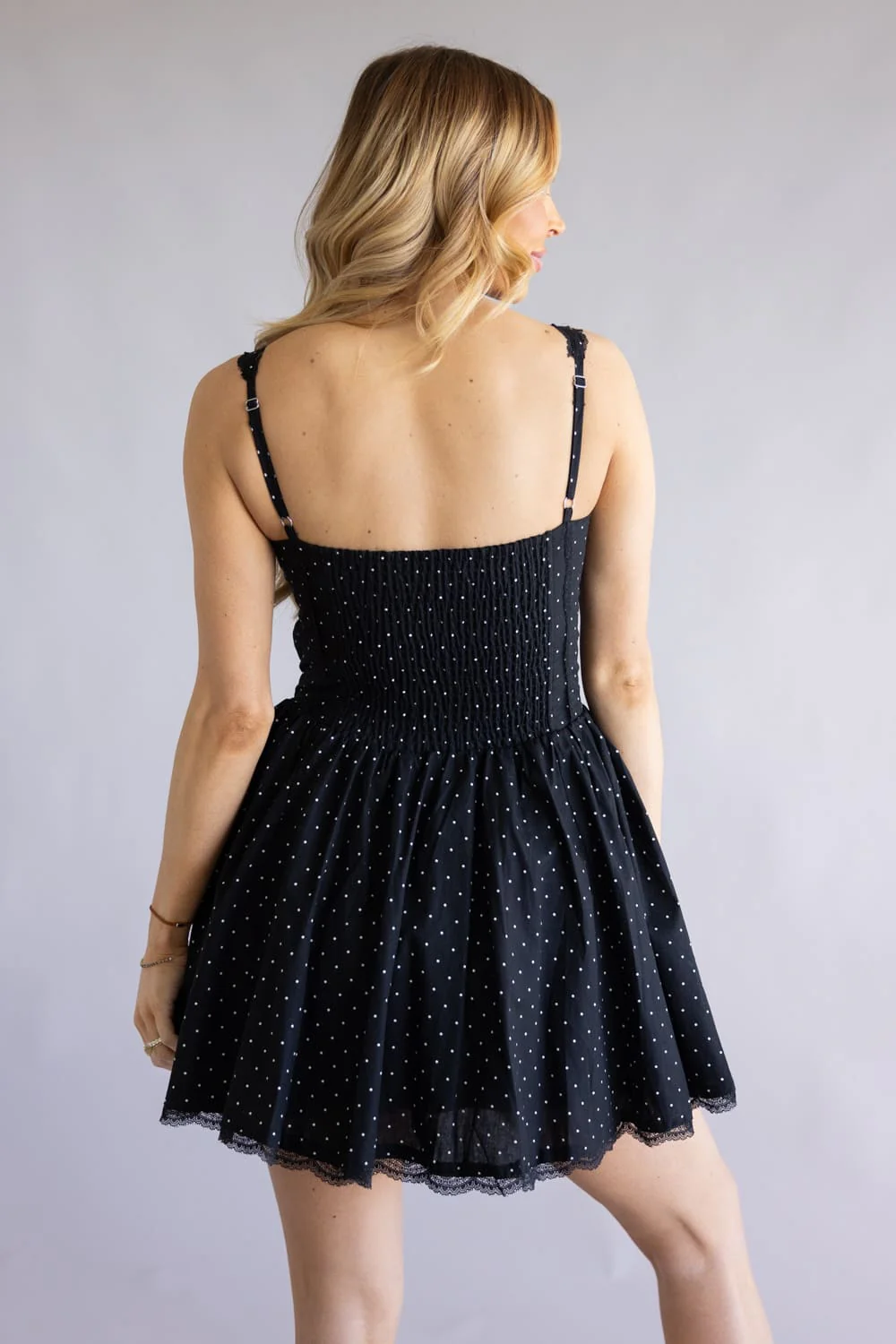 Simply Southern Polka Dot Corset Mini Dress for Women in Black | PP-0126-DRS-DOTS-BLACK - Image 3