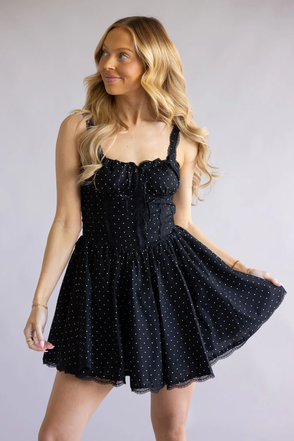 Simply Southern Polka Dot Corset Mini Dress for Women in Black | PP-0126-DRS-DOTS-BLACK - Image 4