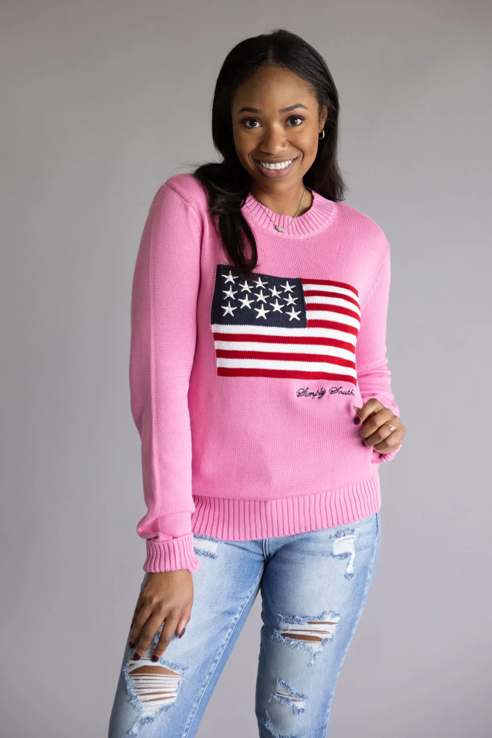 Simply Southern Preppy USA Flag Sweater for Women - Image 2