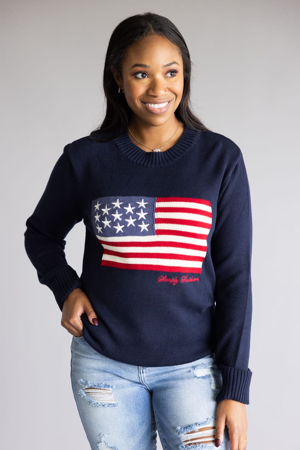 Simply Southern Preppy USA Flag Sweater for Women - Image 3
