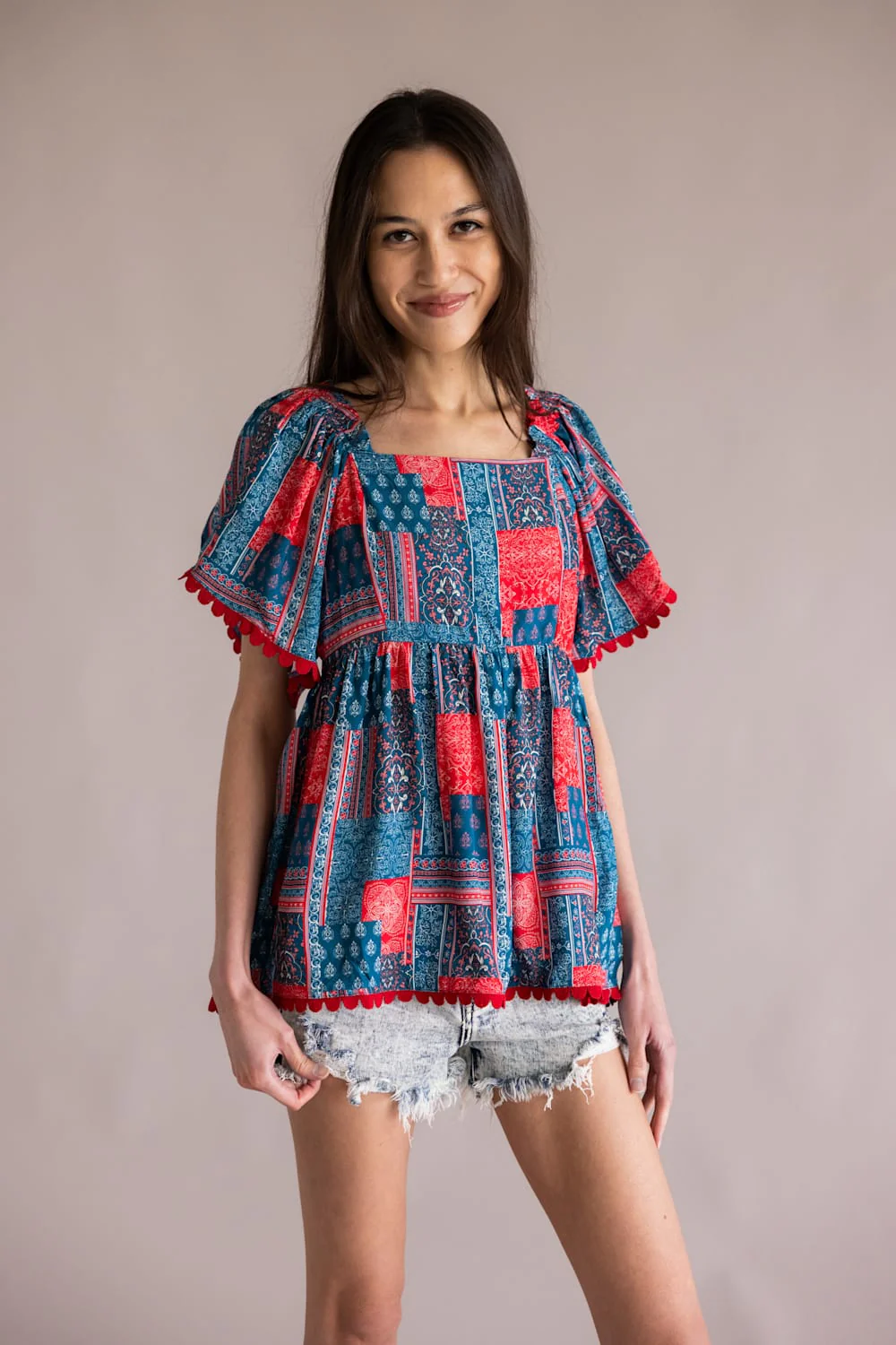 Simply Southern Prim and Coastal Top for Women in Blue and Red | PP-0126-TOP-CSTL-BDNPTCH - Image 2