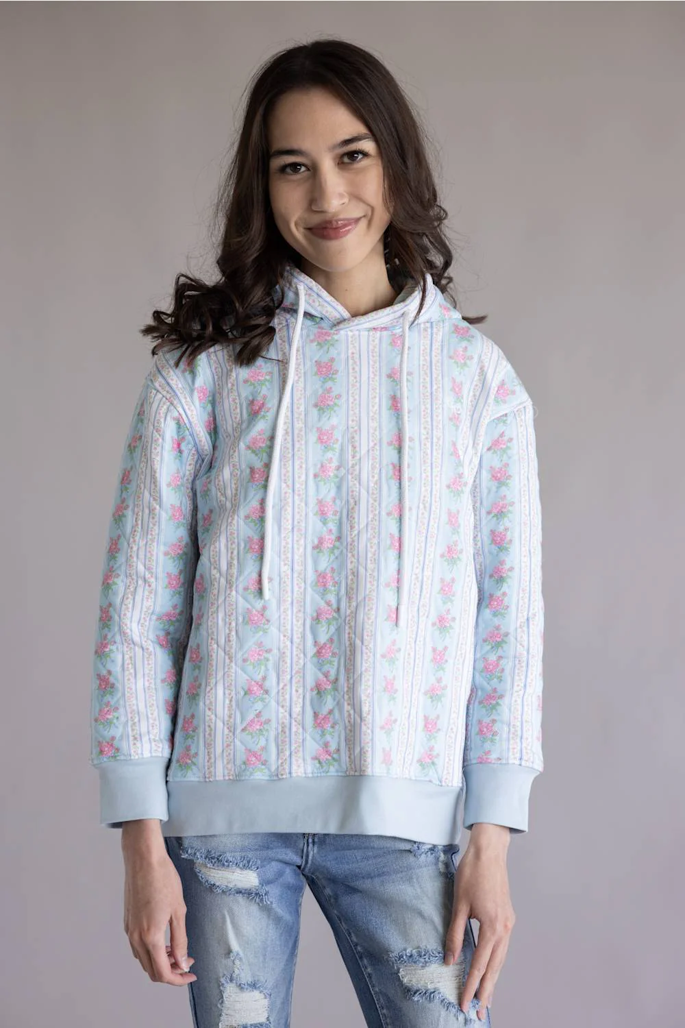 Simply Southern Quilted Hoodie for Women in Rose Stripe | PP-0126-HD-QLTD-ROSESTR - Image 2