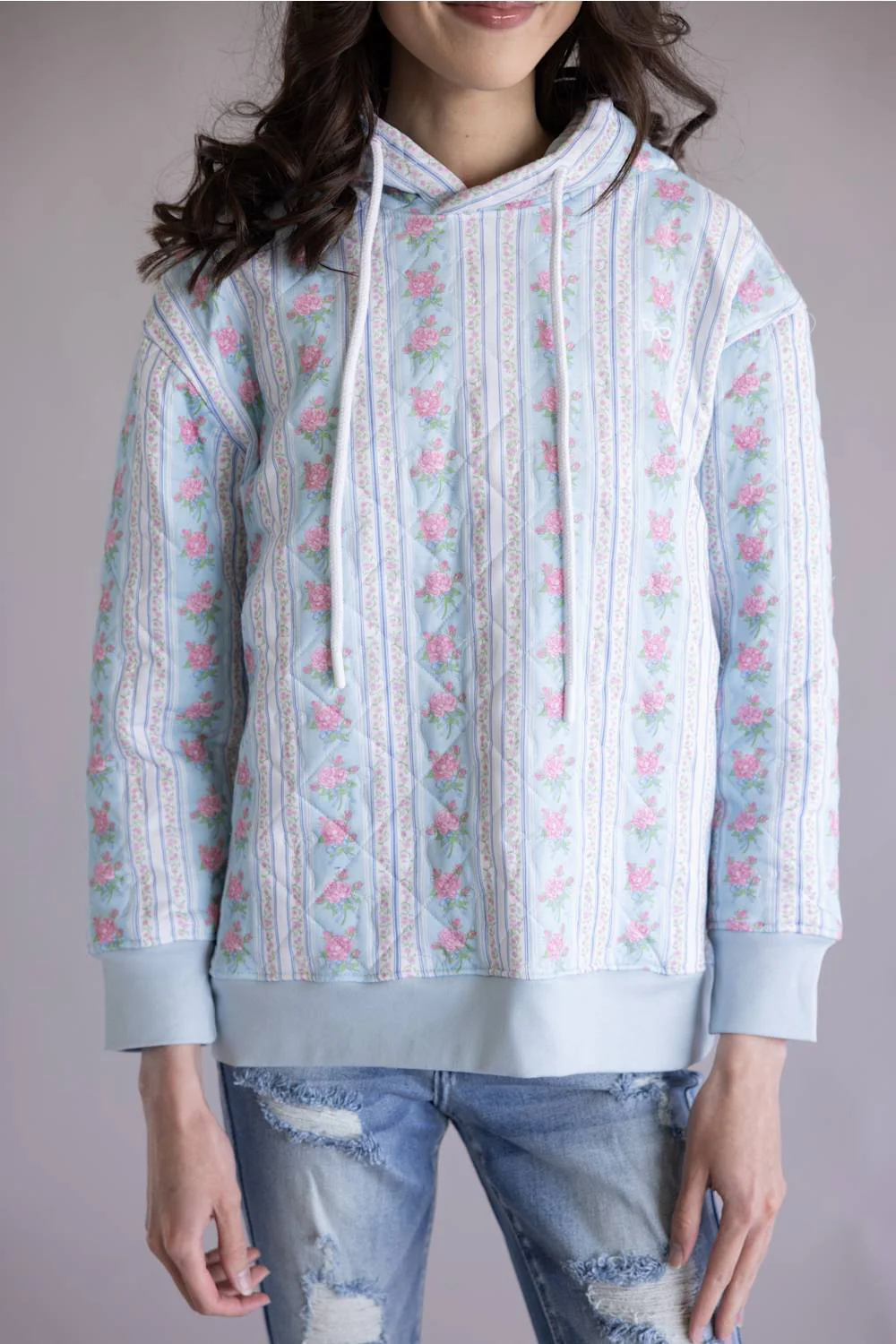 Simply Southern Quilted Hoodie for Women in Rose Stripe | PP-0126-HD-QLTD-ROSESTR - Image 4