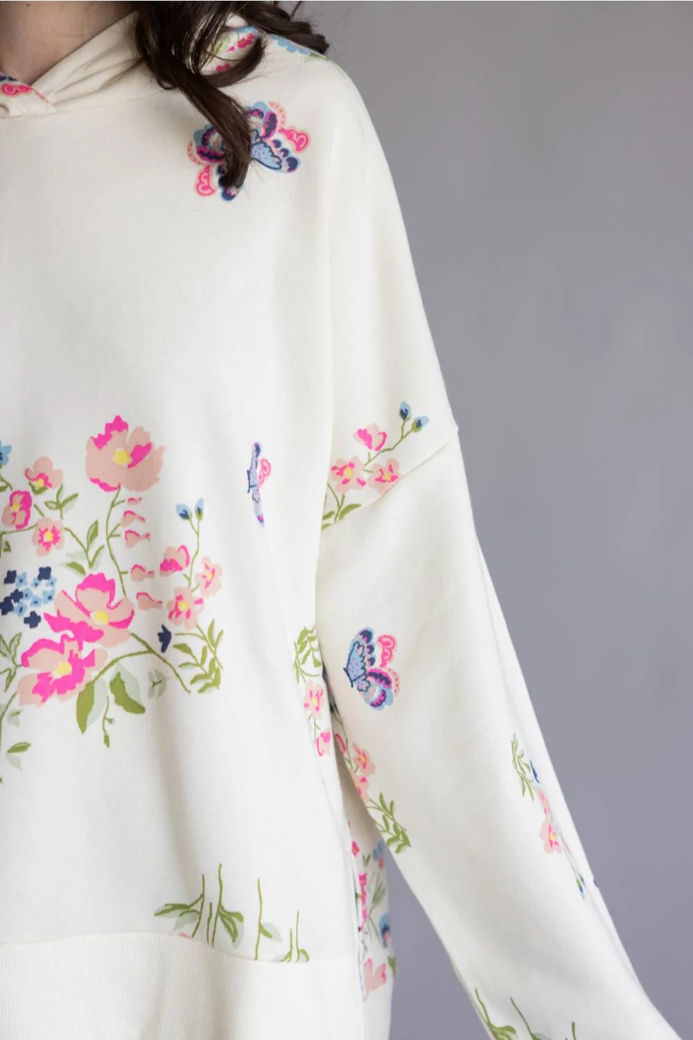 Simply Southern Relaxed Floral Hoodie for Women in Cream | PP-0126-HD-OVRSD-PRNT-FLRL - Image 3