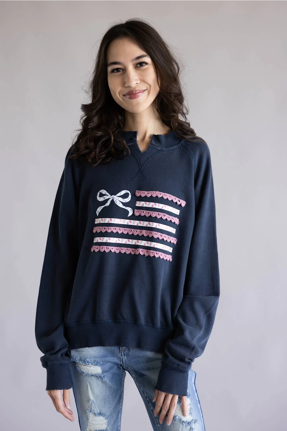 Simply Southern Ribbon Flag Summer Crewneck for Women in Navy | PP-0126-CREW-SUMR-RBBN - Image 2