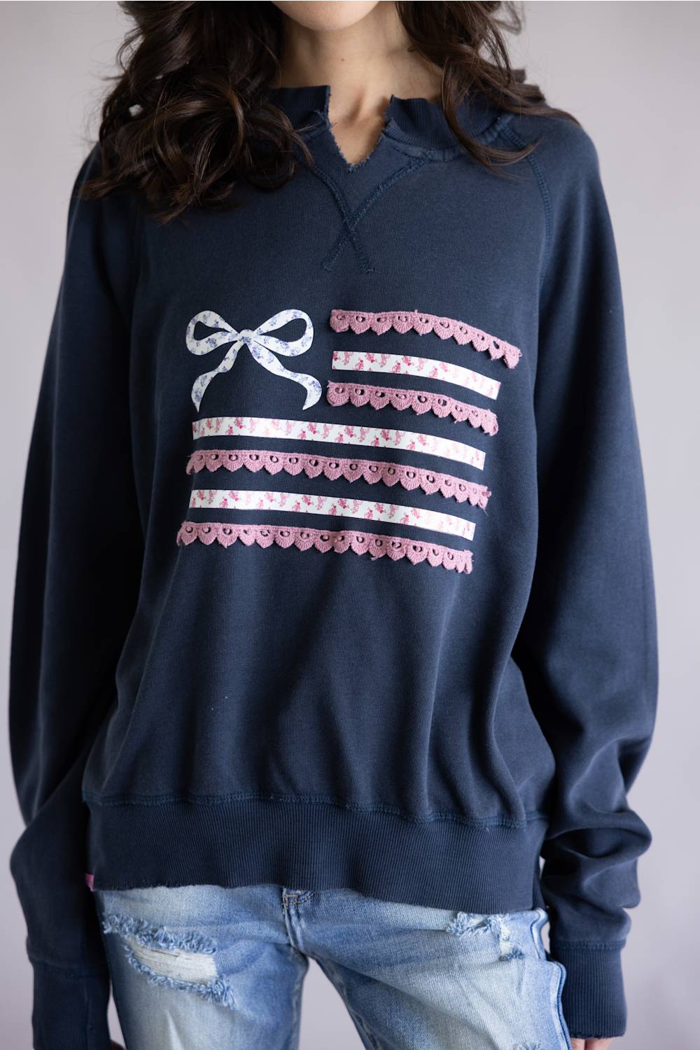 Simply Southern Ribbon Flag Summer Crewneck for Women in Navy | PP-0126-CREW-SUMR-RBBN - Image 4