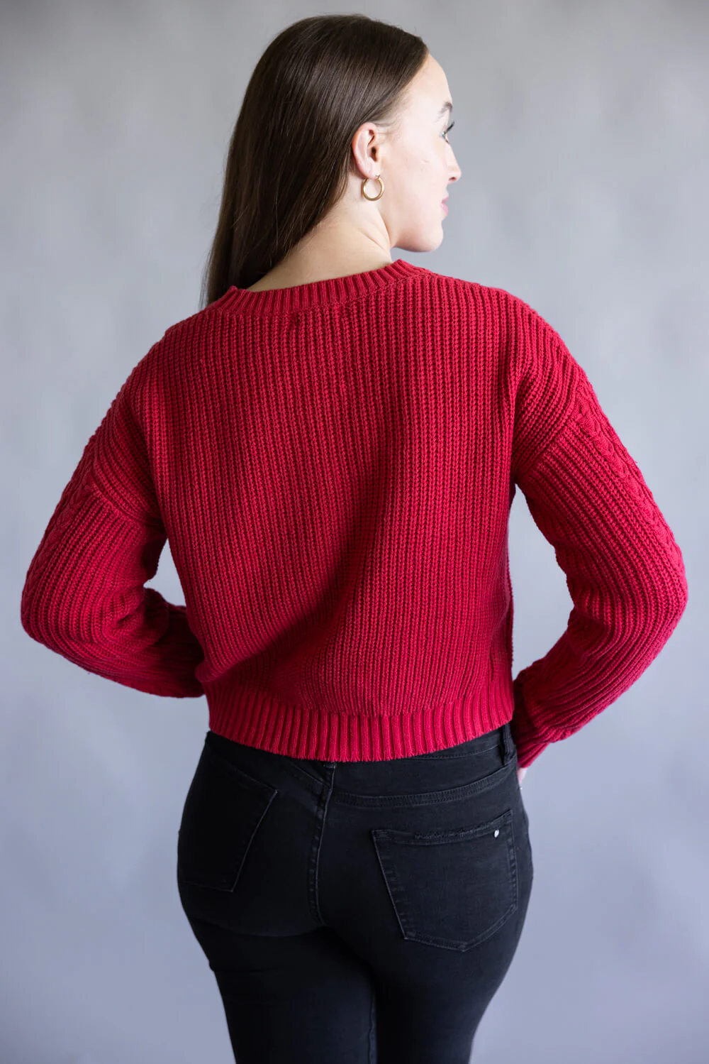 Simply Southern Santa Face Crop Sweater for Women in Red | PP-0225-SWTR-ELENA-SNT - Image 2