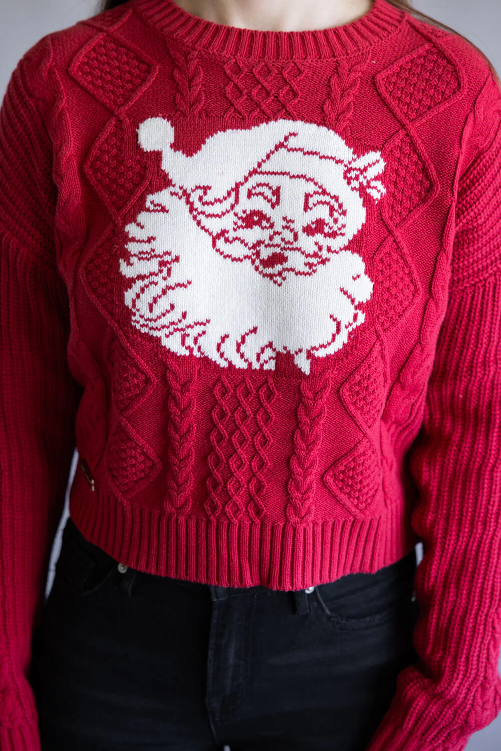 Simply Southern Santa Face Crop Sweater for Women in Red | PP-0225-SWTR-ELENA-SNT - Image 3