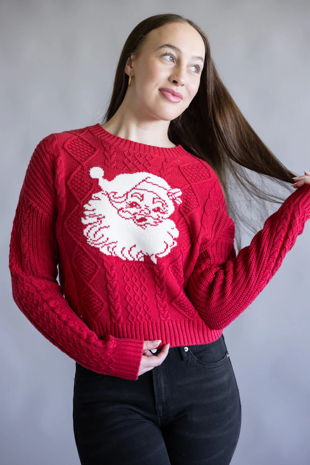 Simply Southern Santa Face Crop Sweater for Women in Red | PP-0225-SWTR-ELENA-SNT - Image 4