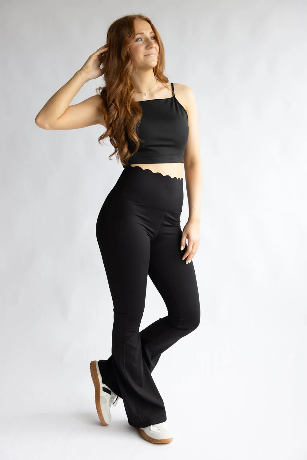 Simply Southern Scalloped Flare Leggings for Women in Black | PP-0126-LEG-SCLP-BLK - Image 2