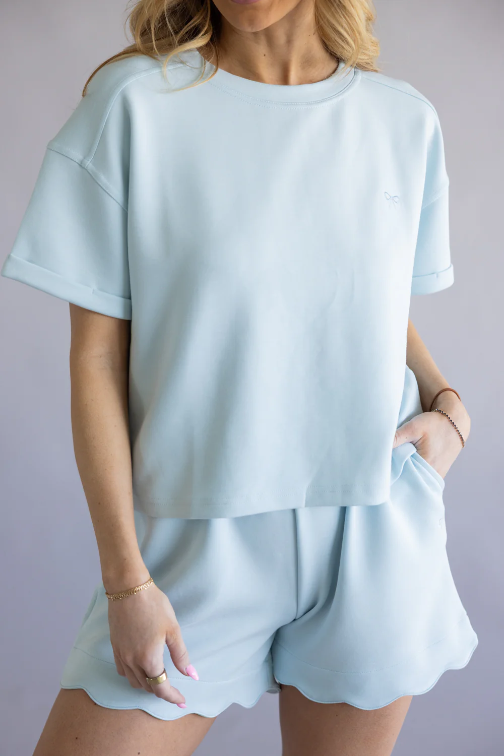 Simply Southern Scalloped Shorts for Women in Robins Egg Blue | PP-0126-SHRT-SCLPD-ROBEGG - Image 2