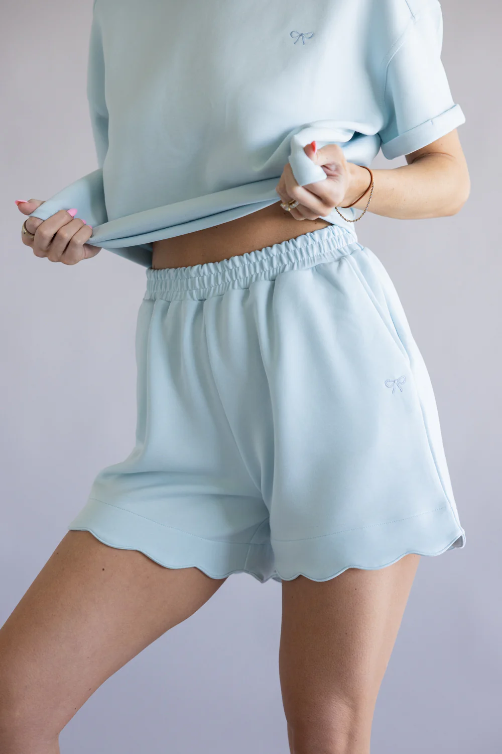 Simply Southern Scalloped Shorts for Women in Robins Egg Blue | PP-0126-SHRT-SCLPD-ROBEGG - Image 3