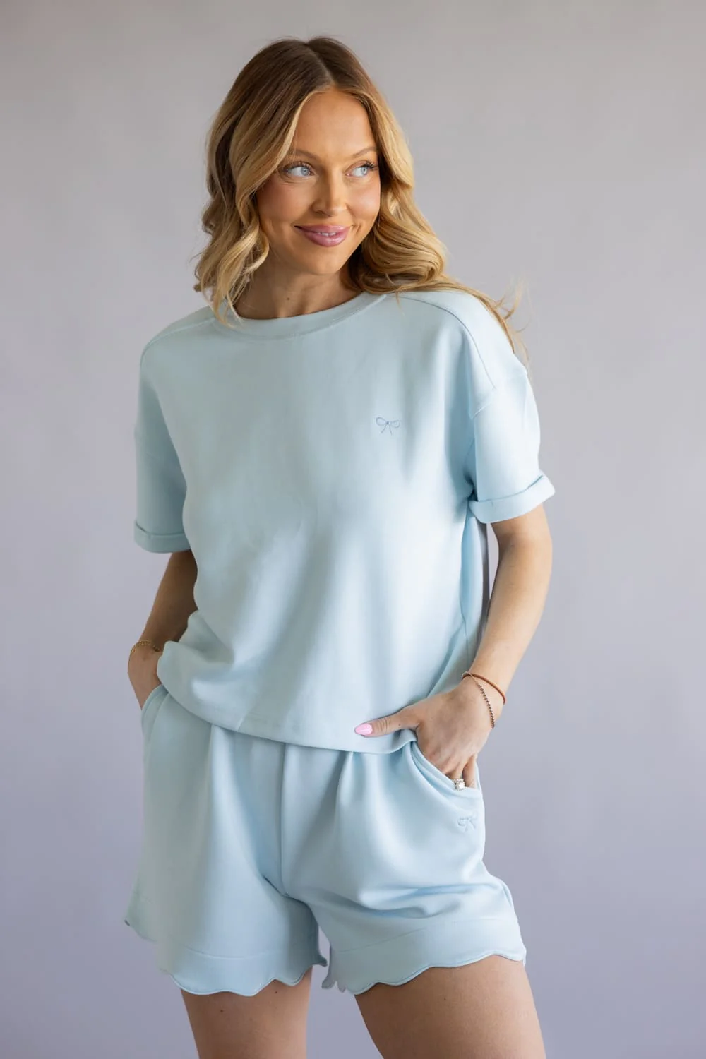 Simply Southern Scalloped Shorts for Women in Robins Egg Blue | PP-0126-SHRT-SCLPD-ROBEGG - Image 4