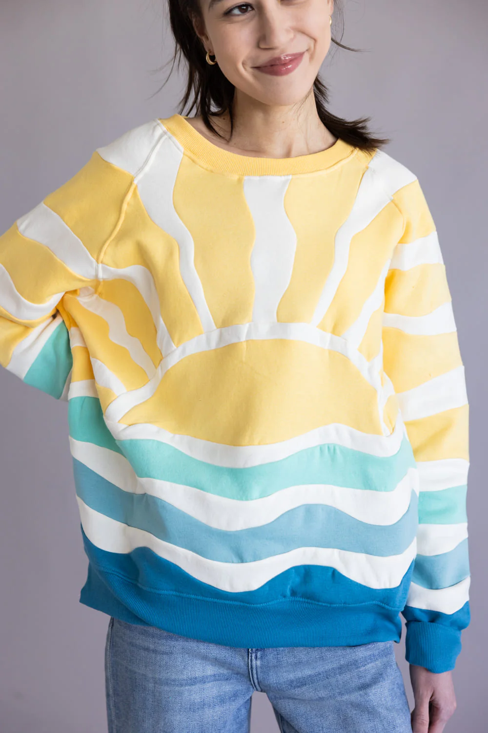 Simply Southern Sun and Sea Patch Crew Neck for Women in Yellow | PP-0126-CRW-PATCH-YLWSUN - Image 2