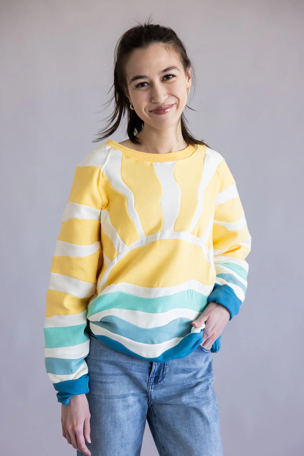 Simply Southern Sun and Sea Patch Crew Neck for Women in Yellow | PP-0126-CRW-PATCH-YLWSUN - Image 4