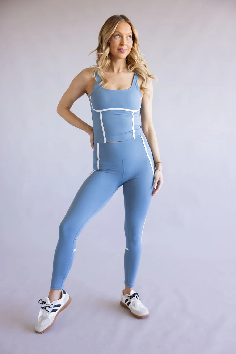 Simply Southern Seamed Workout Leggings for Women in Blue | PP-0126-LEG-PRNCS-DWBLU - Image 2