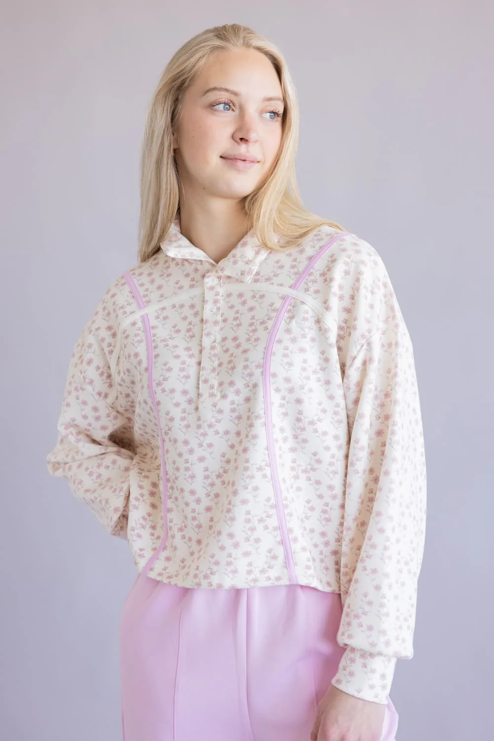 Simply Southern ¼ Snap Collar Cinch Pullover for Women in Blush Flower | PP-0126-TOP-PLL-CINCH-BLSHFLR - Image 2
