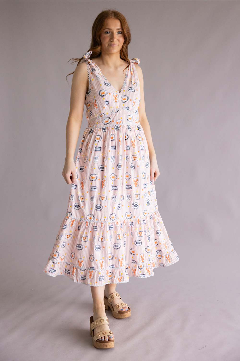 Simply Southern Stamp Shoulder Tie Dress for Women in Peach | PP-0126-DRS-STAMP - Image 2