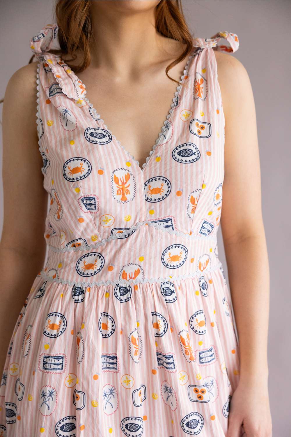 Simply Southern Stamp Shoulder Tie Dress for Women in Peach | PP-0126-DRS-STAMP - Image 4