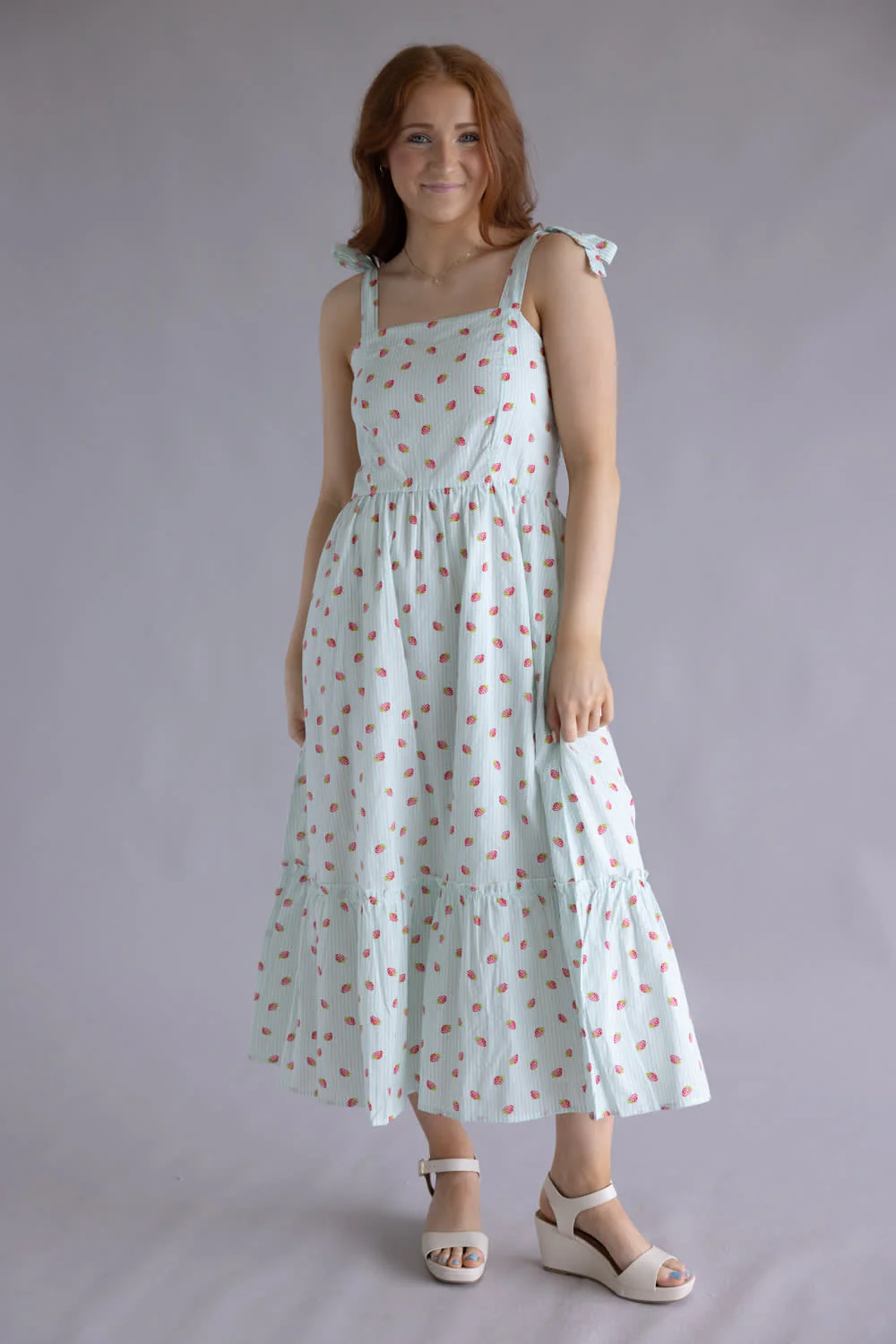 Simply Southern Striped Strawberry Dress for Women in Mint | PP-0126-DRS-STRW - Image 3
