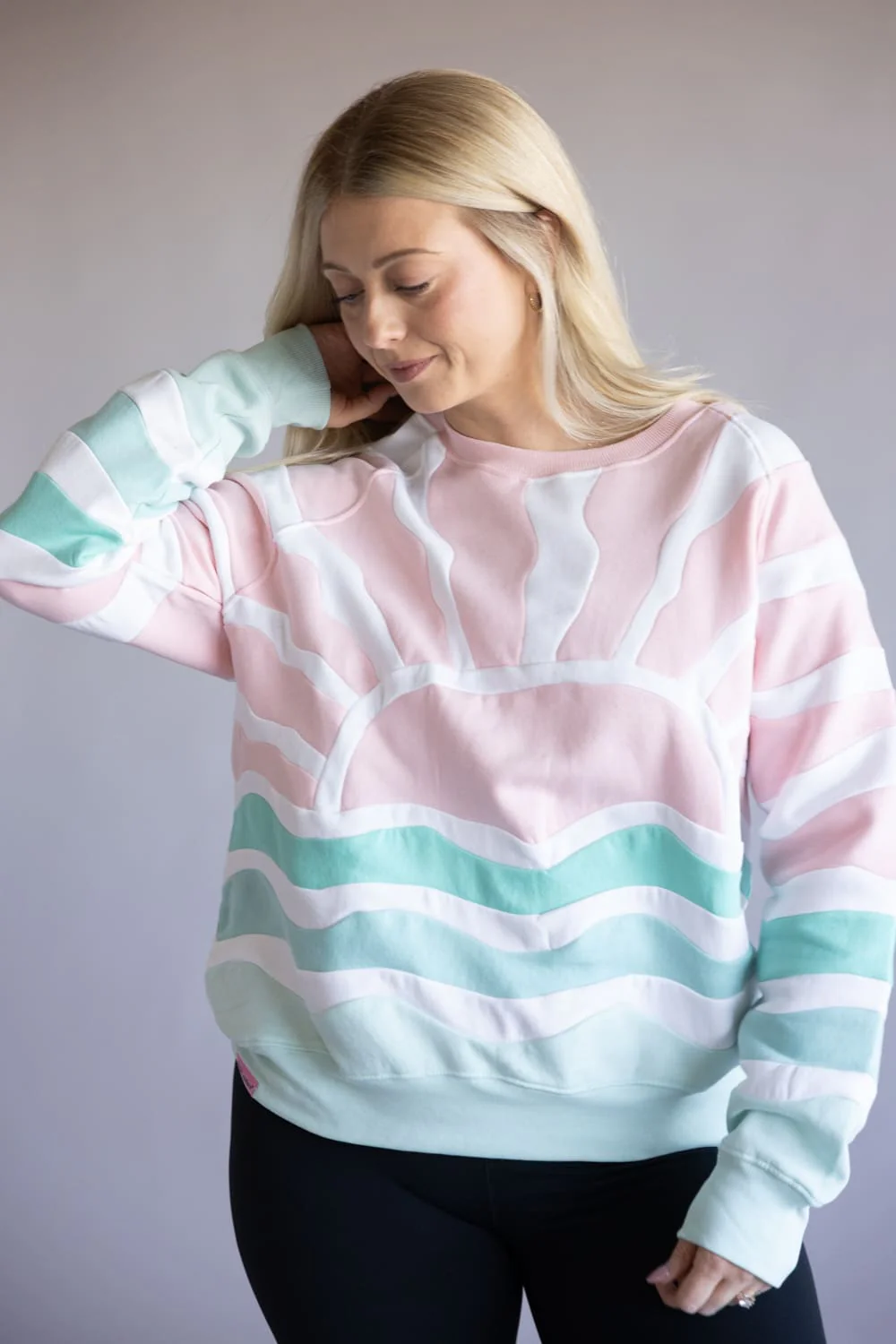 Simply Southern Sun and Sea Patchwork Crew Neck for Women in Pink | PP-0126-CRW-PATCH-PNKSUN - Image 2