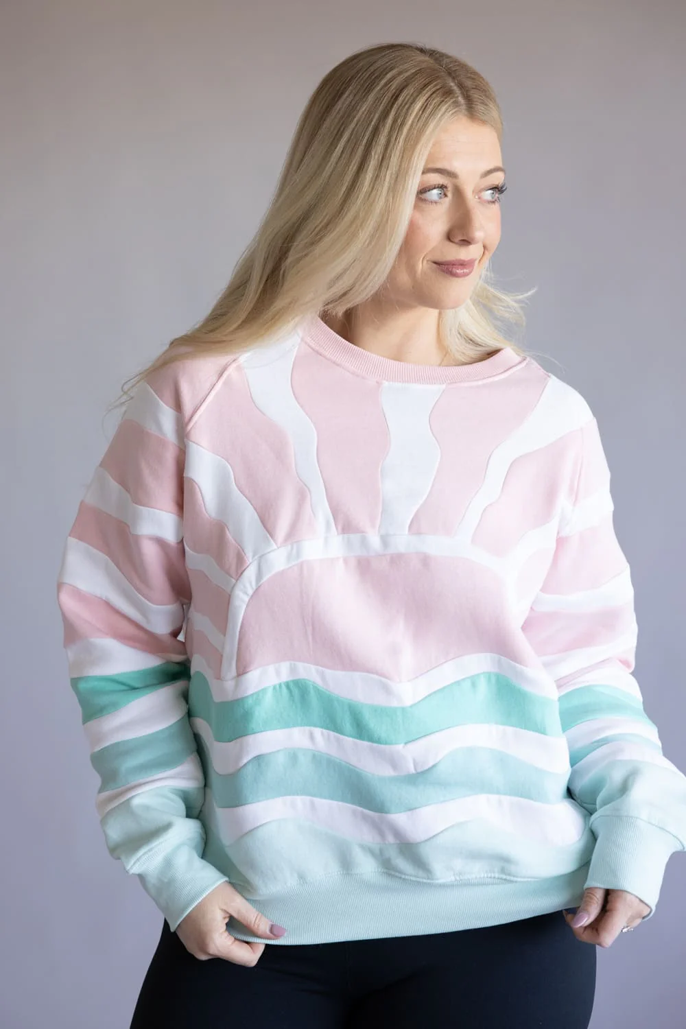 Simply Southern Sun and Sea Patchwork Crew Neck for Women in Pink | PP-0126-CRW-PATCH-PNKSUN - Image 3