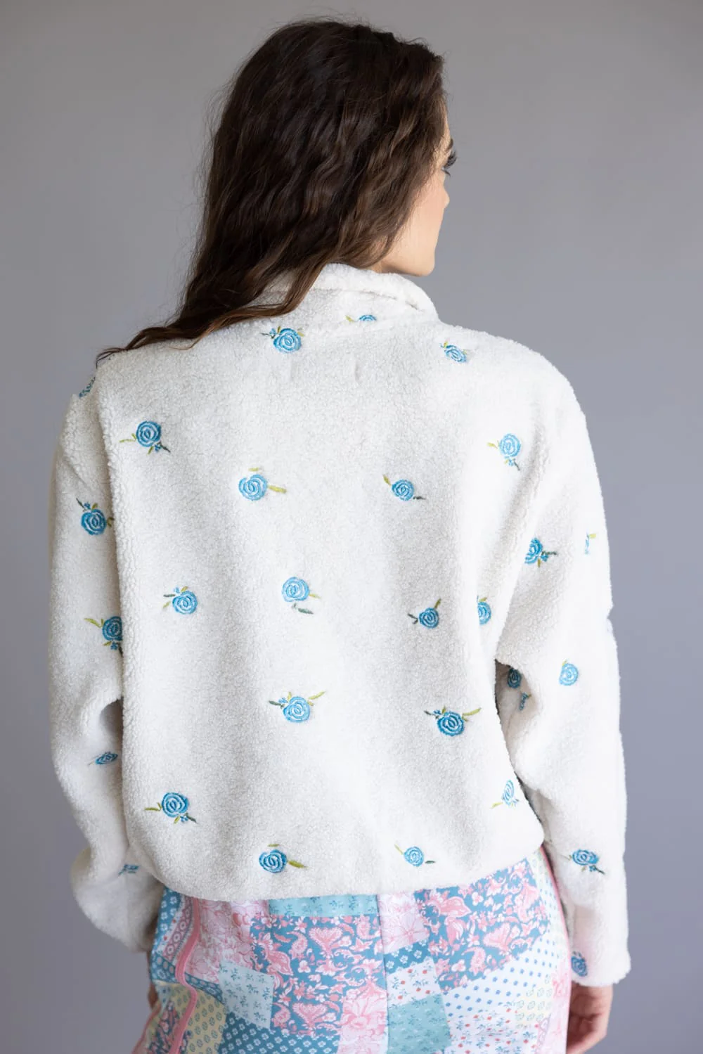 Simply Southern Taylor ½ Zip Blue Flower Pullover for Women in Cream | PP-0225-PULL-TAYLOR-BLUFL - Image 2