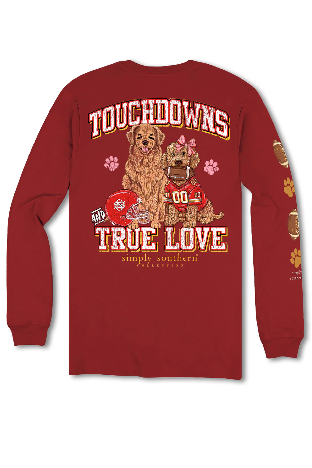 Simply Southern Touchdowns and Love Long Sleeve T-Shirt for Women in Red | LS-TOUCHDOWN-CARMINE - Image 3