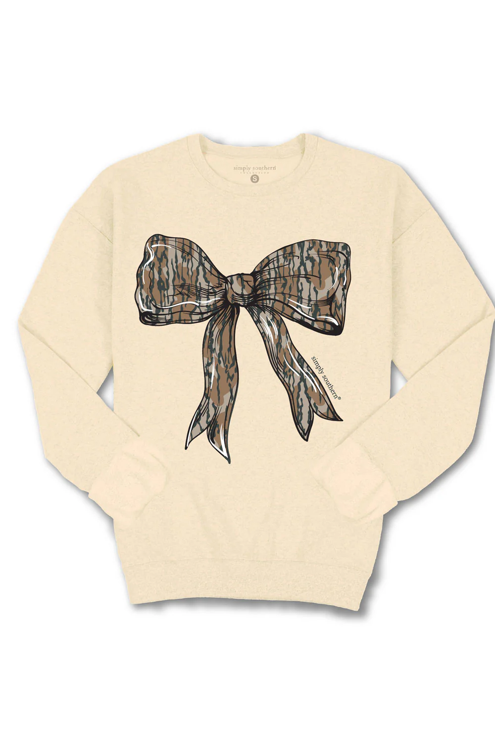 Simply Southern Tree Bark Bow Crewneck for Women in Beige | CREW-BARK-SAND - Image 2