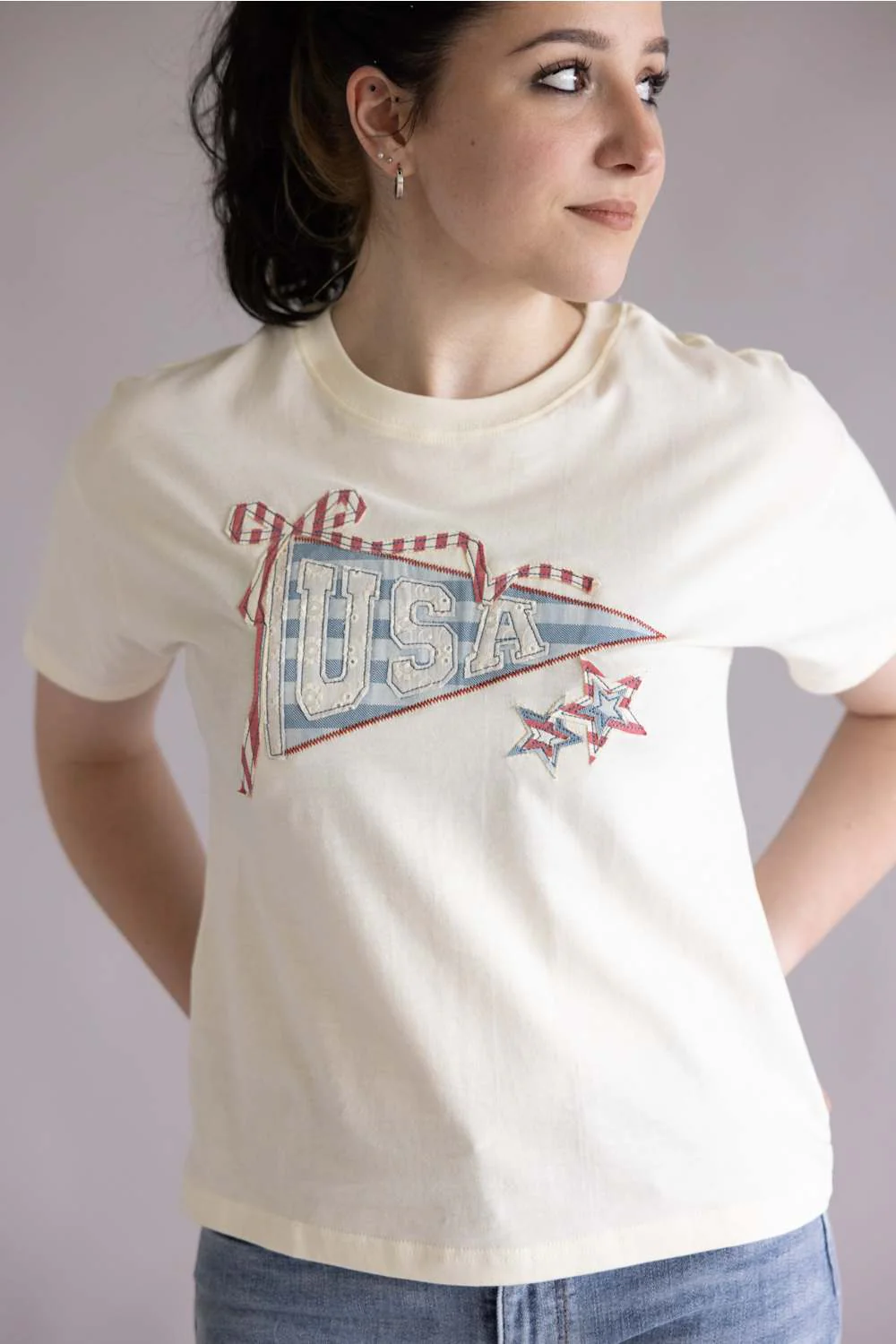 Simply Southern USA Applique T-Shirt for Women in Beige | PP-0126-TEE-USA-APPL-BEIGE - Image 2