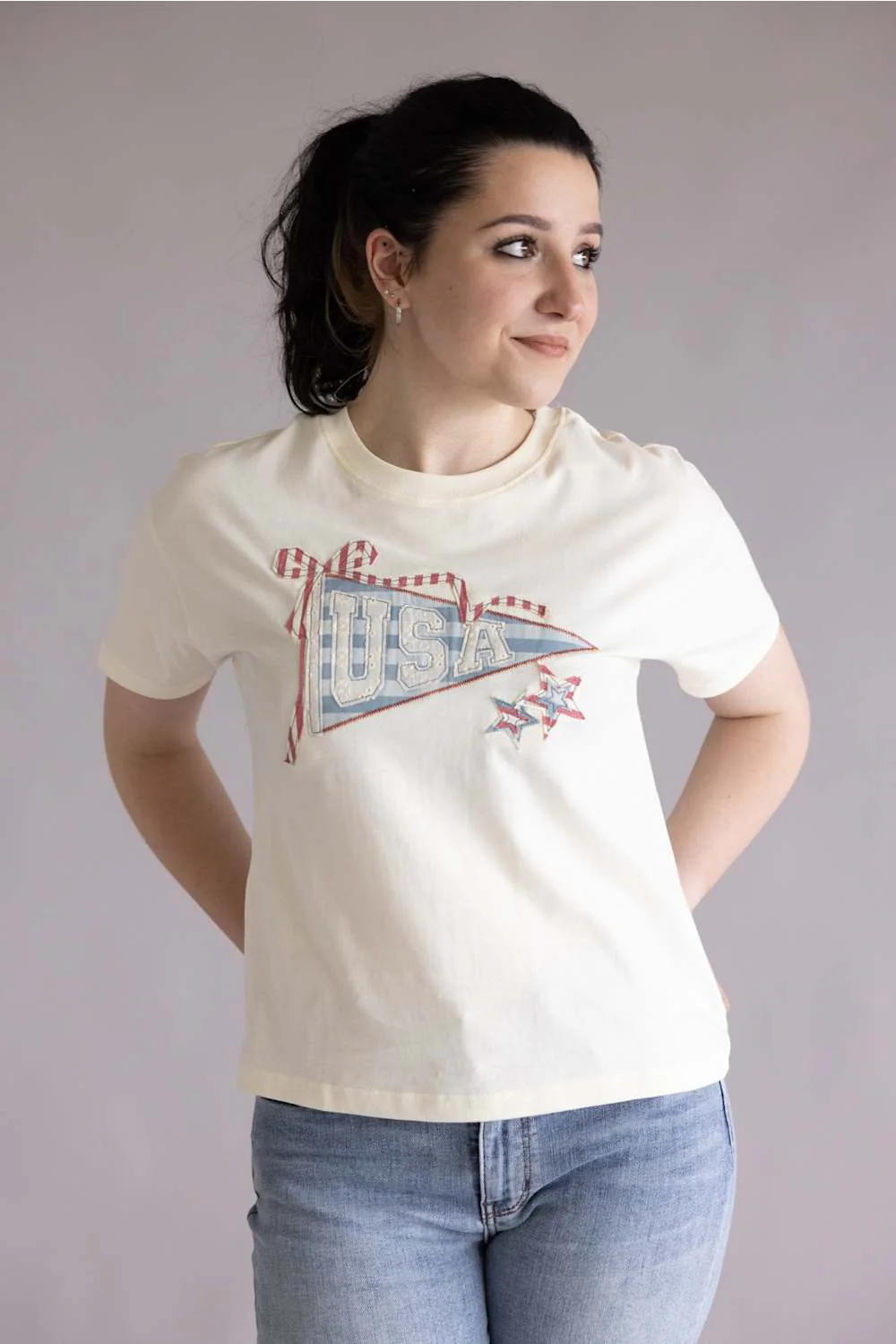 Simply Southern USA Applique T-Shirt for Women in Beige | PP-0126-TEE-USA-APPL-BEIGE - Image 4