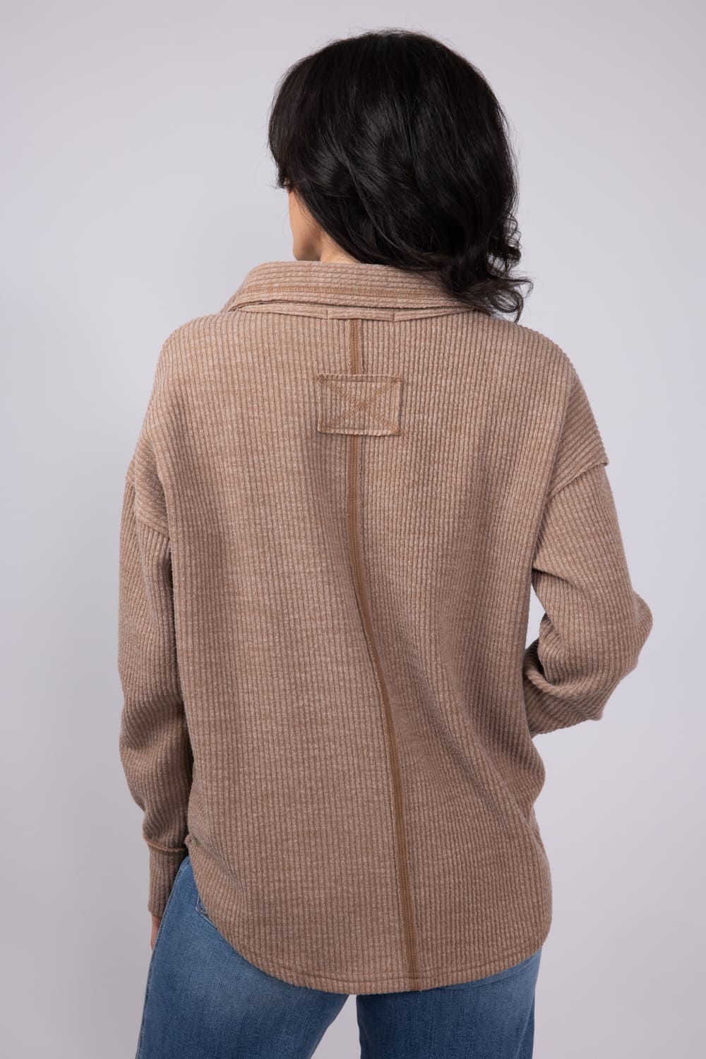 Simply Southern V-neck Collar Top for Women in Sand | PP-0224-TOP-KNIT-VNCK-SAND - Image 4