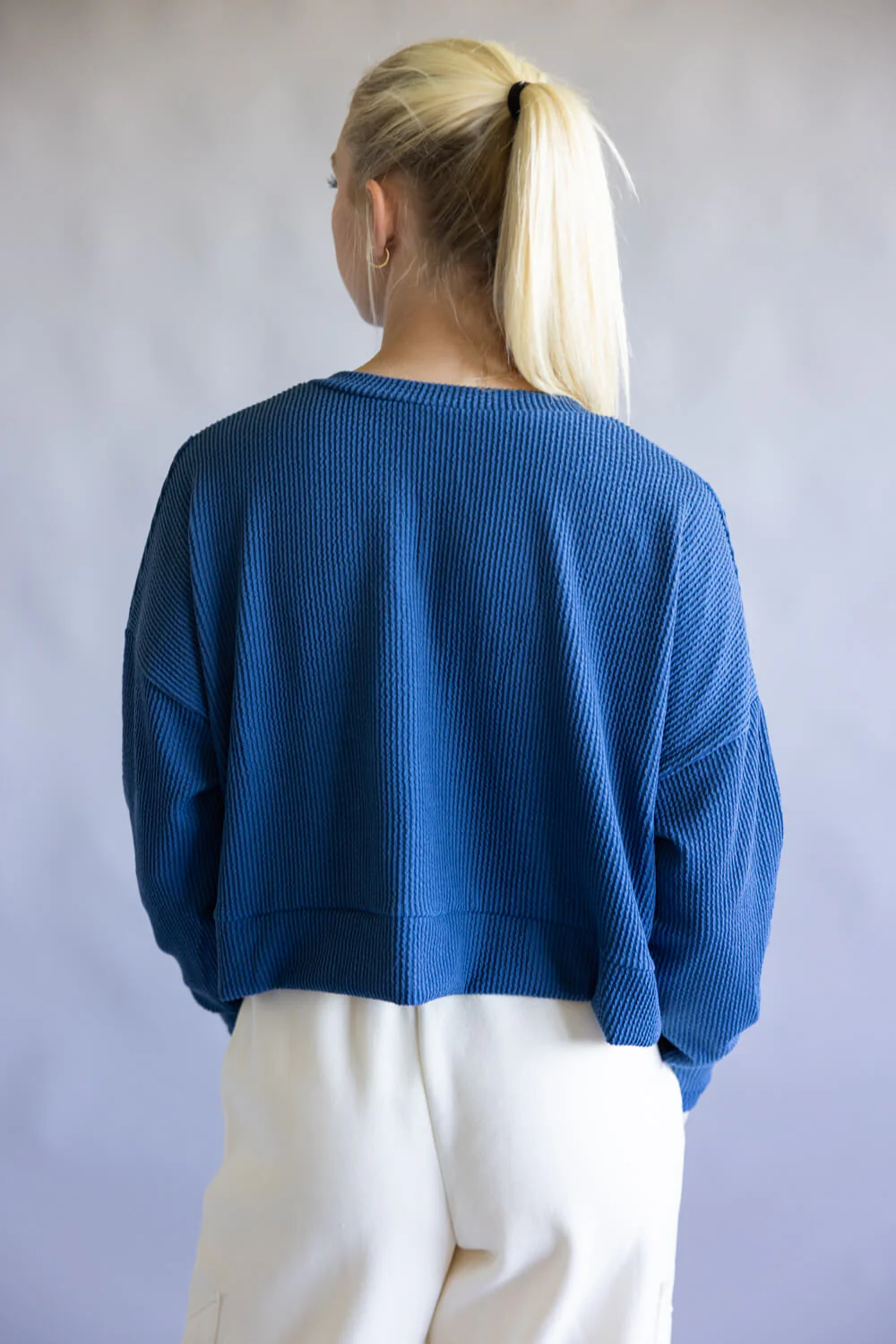 Simply Southern V-Neck Crop Pullover Top for Women in Dark Blue | PP-0225-SWTR-KNT-DKBLUE - Image 2