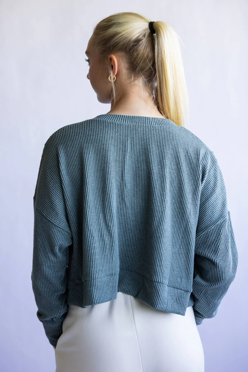 Simply Southern V-Neck Crop Pullover Top for Women in Jade | PP-0225-SWTR-KNT-JADE - Image 2