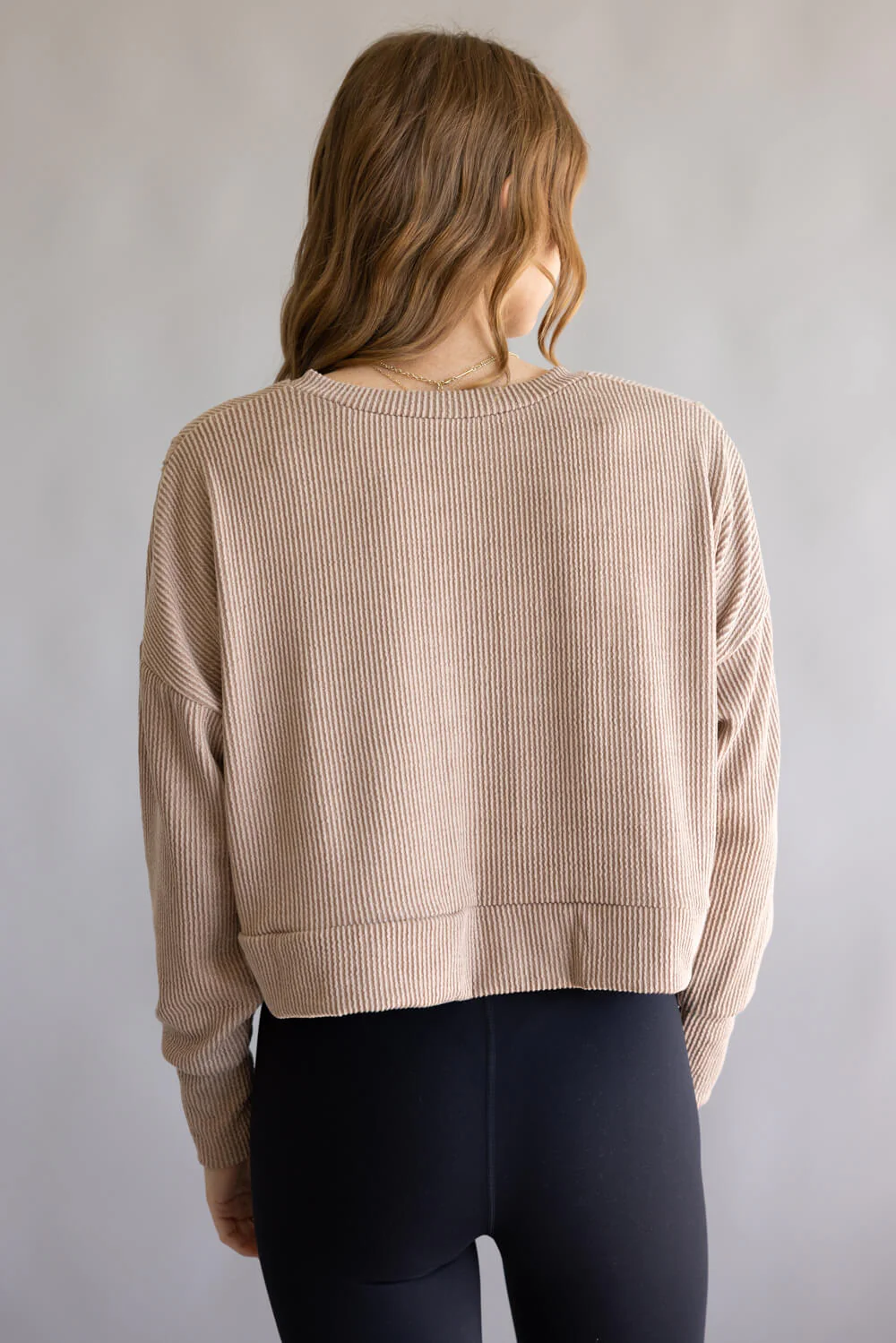 Simply Southern V-Neck Crop Pullover Top for Women in Umber Tan | PP-0225-SWTR-KNT-UMBER - Image 3