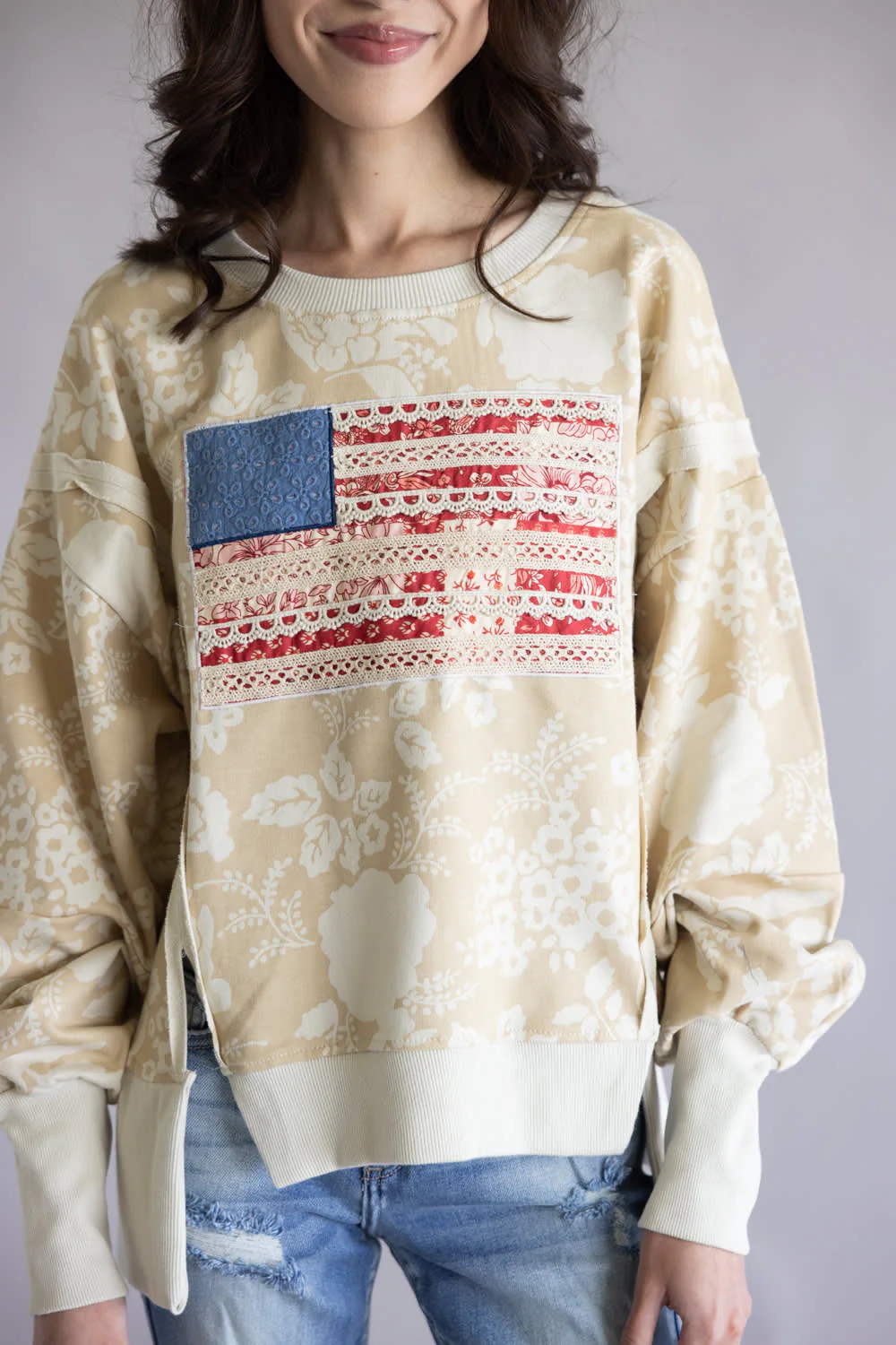 Simply Southern Washed Flag Pullover for Women in Tan | PP-0126-PLOVR-WSHD-FLAG - Image 3