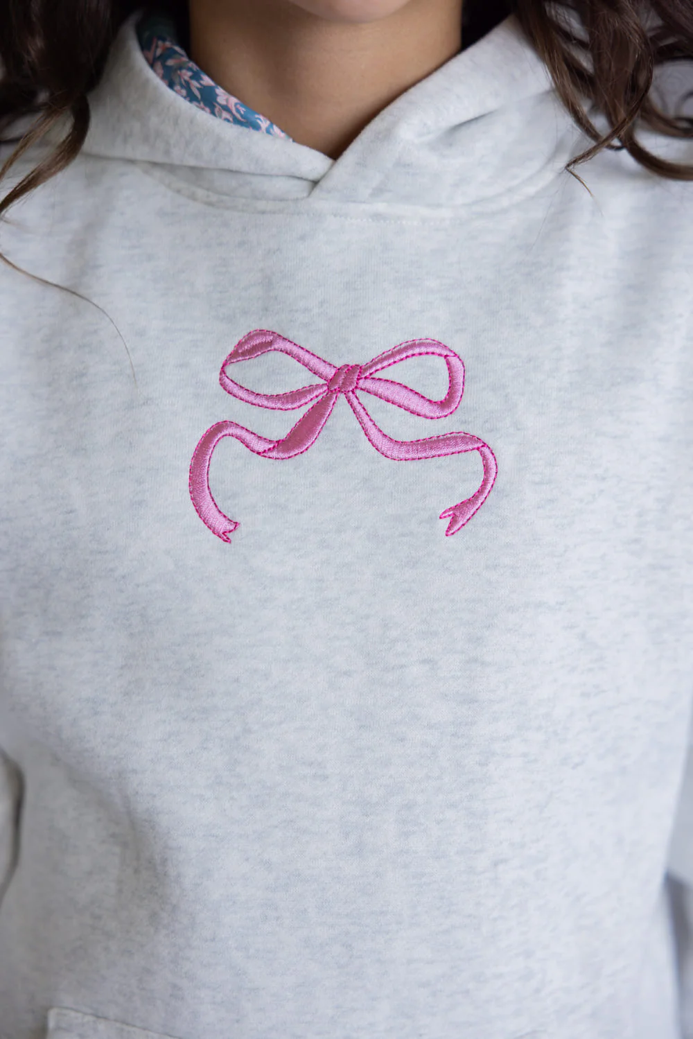 Simply Southern Youth Embroidered Dilara Bow Hoodie for Girls in Heather Grey | PP-0225-YTH-HD-DILARA-BOW - Image 2