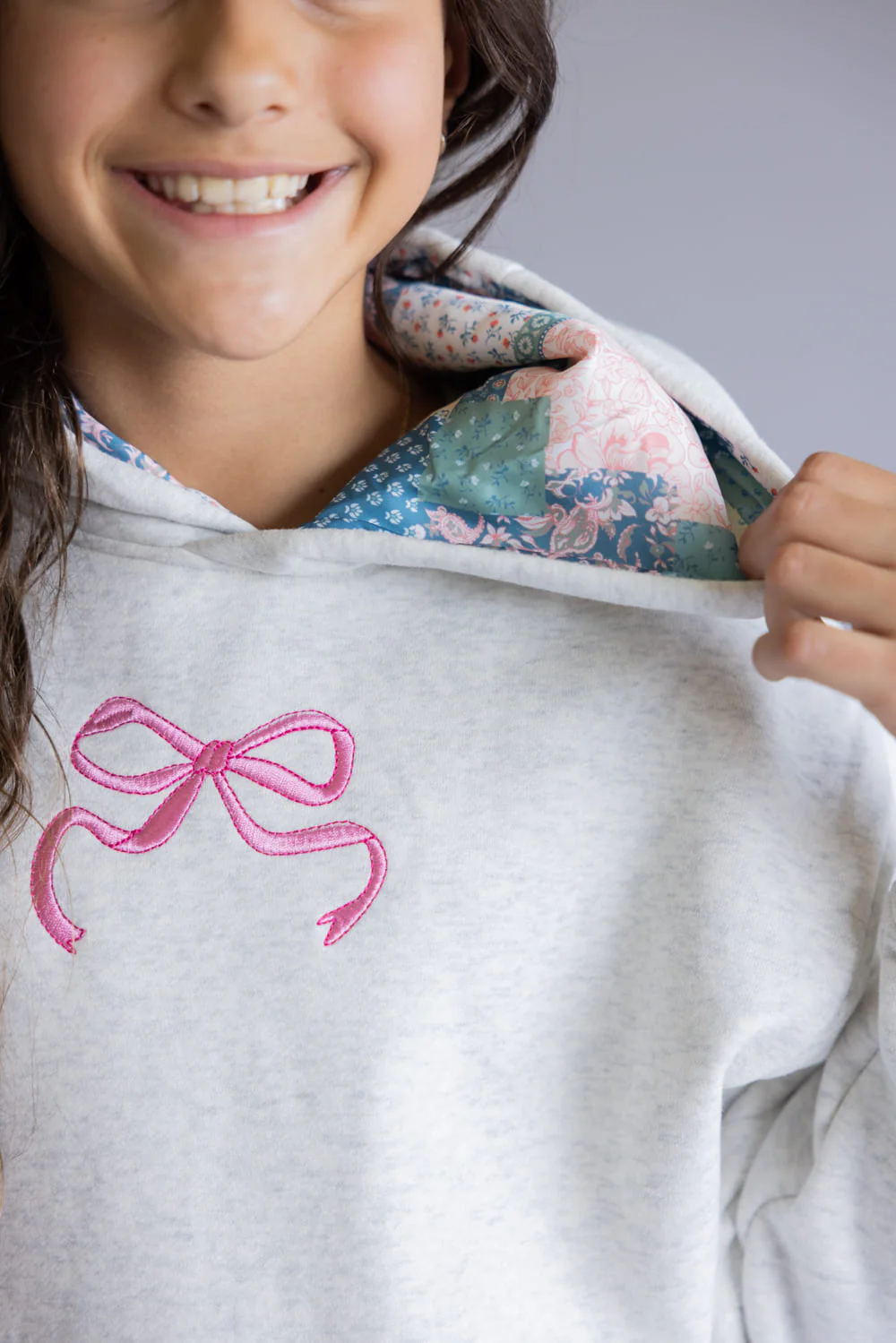 Simply Southern Youth Embroidered Dilara Bow Hoodie for Girls in Heather Grey | PP-0225-YTH-HD-DILARA-BOW - Image 5